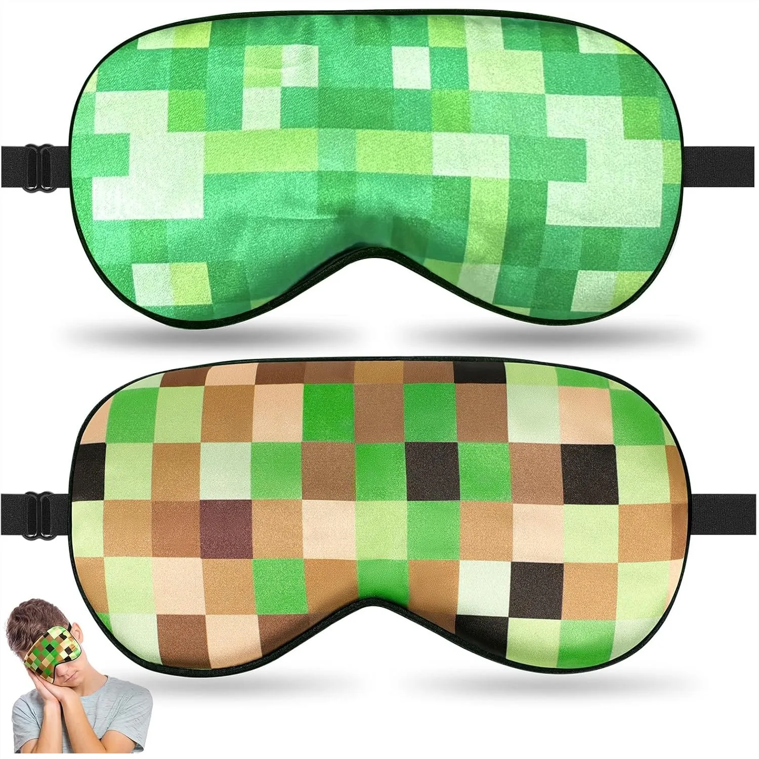 

2 Pcs Kids Sleep Mask Boys Silk Eye Covers Adjustable Strap Light Blocking Bedtime Blindfold for Travel Home