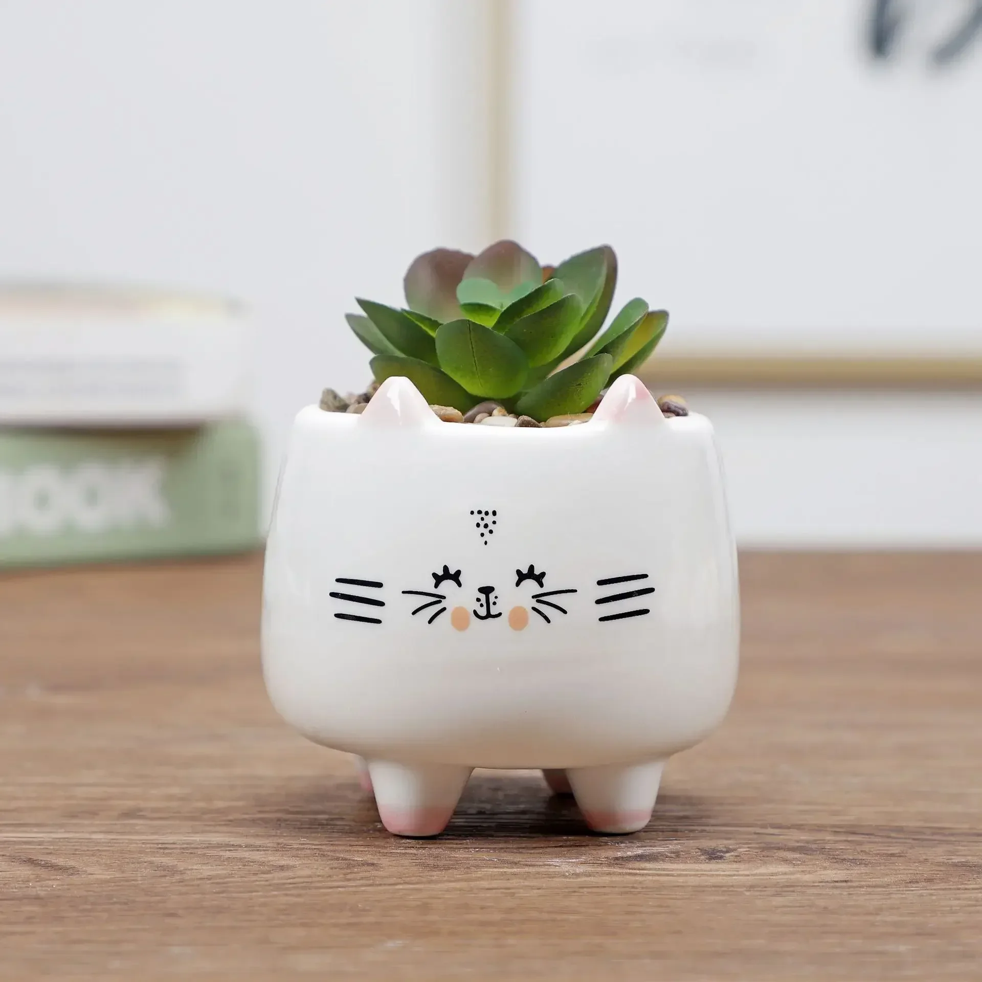 Nordic New Style Ceramic Animal Flower Pot Cartoon Cute Cat Cow Head Mini Planters Succulents Plants Bonsai Pots Home Decoration