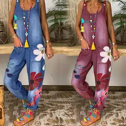 Jeans Jumpsuit Popular Skin-friendly Women Jumpsuit Long Pants Sleeveless U Neck Romper for Daily Wear