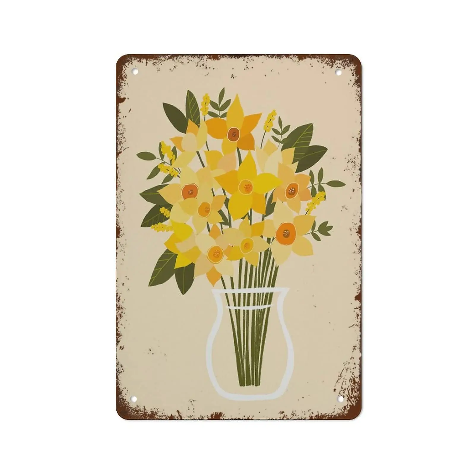 Daffodil Flower Botanical Vintage Metal tin Sign Art Plaque Wall Decor Look Funny Gifts for Home Kitchen Garage Bathroom Farm Ga