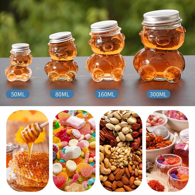 Tilted Bear Glass Bottle For Coffee Concentrate Milk Juice Leakproof Bottle With Lid Mason Jar Portable Empty Jar