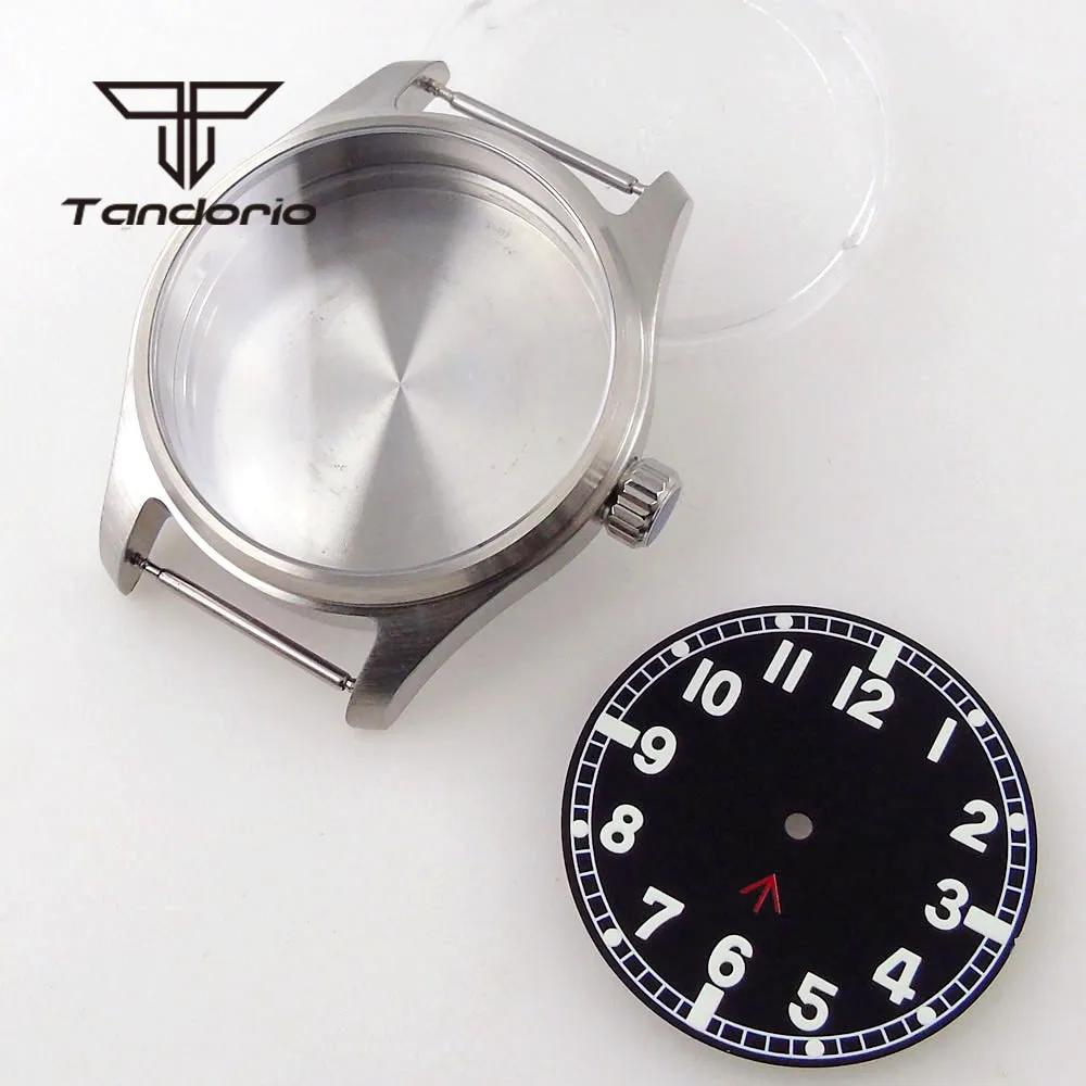 39mm Brushed Pilot Diving Watch Case+33.5mm Black Dial 200M Waterproof Fit NH35A NH36A ETA2824 PT5000 ST2130 Screwdown Crown