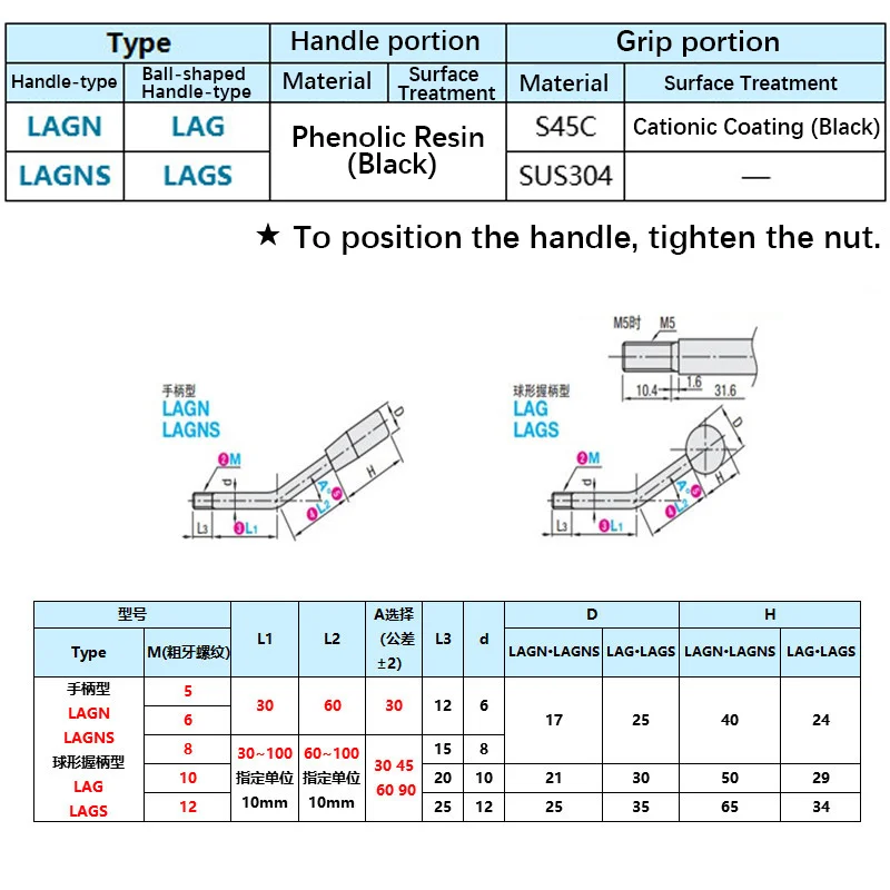 1pcs Angled Pull Handle LAG/LAGS/LAGN/LAGNS M5 M6 M8 M10 M12 Internal Thread Slanted Grip for Machine Tool Control Cabinets