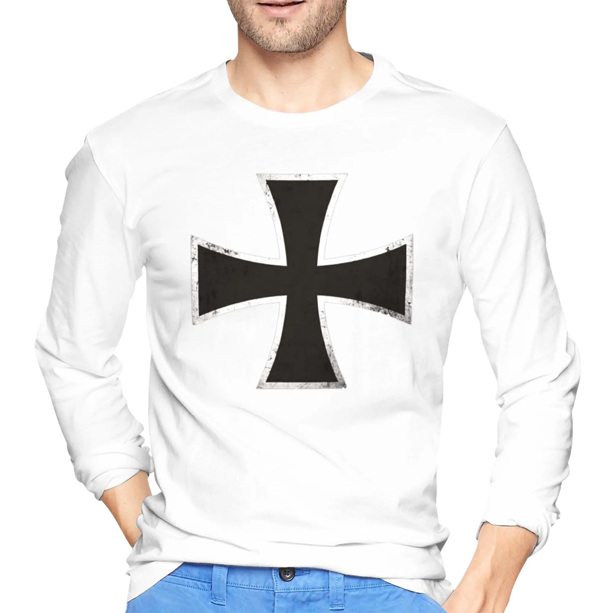 

Мужская футболка с длинными рукавами и немецким железным крестом, дышащие футболки с круглым вырезом, весенние и осенние мужские топы