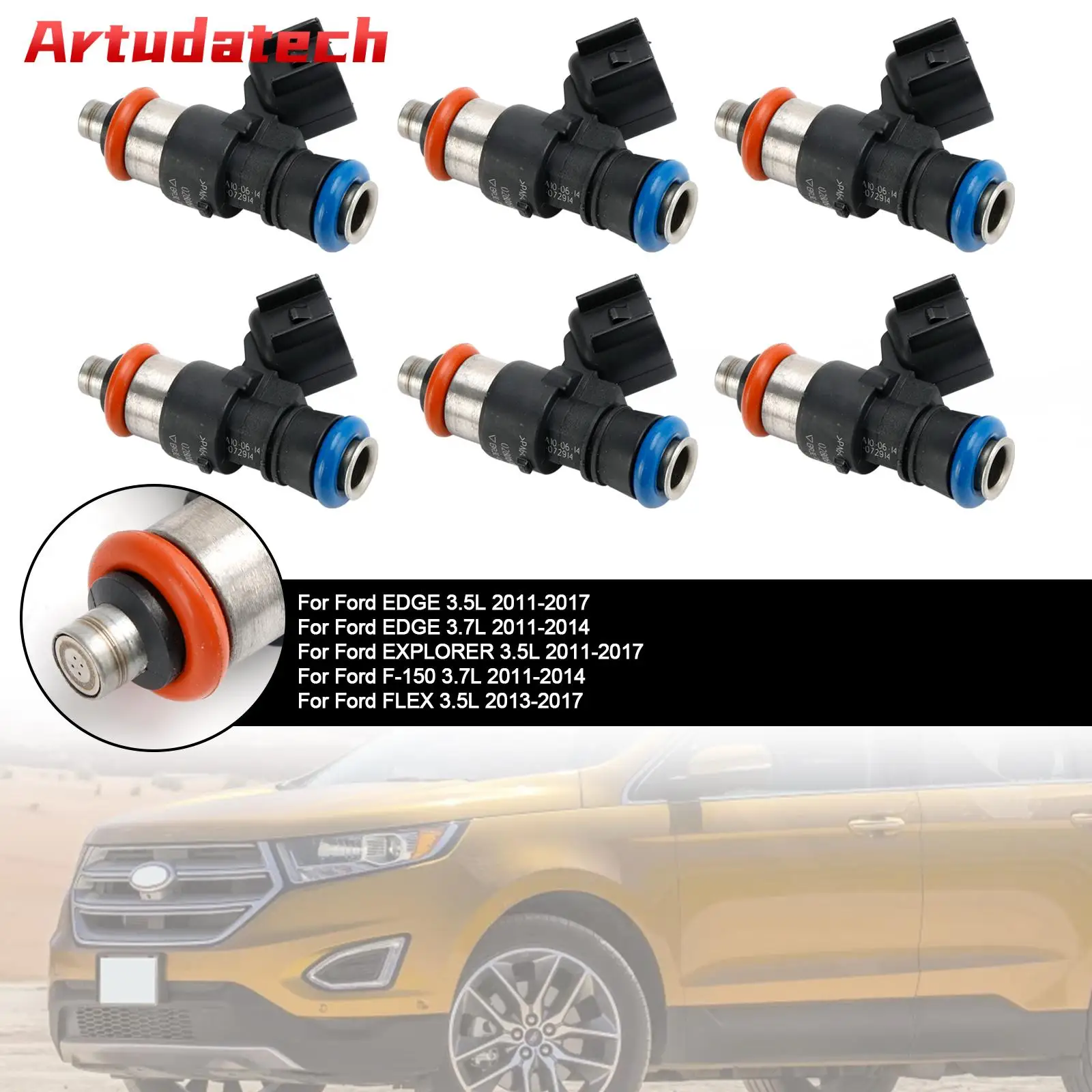 Artudatech 6PCS Fuel Injector 0280158191 Fit For Ford Explorer Taurus Edge Flex 3.5L 2011-2017