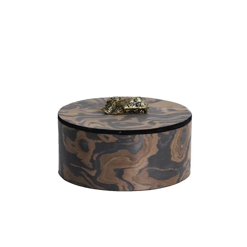 Modern Round Storage Box Wooden Leather Handle Home Decor Simple Cloud Model Room Organizer Soft Decoration Accessories Round