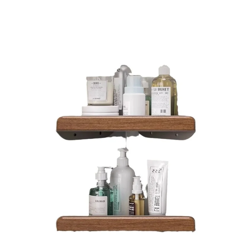 Gray Walnut Triangle Basket Bathroom Shelf Punch-Free Toilet Shower Gel Corner Shelf
