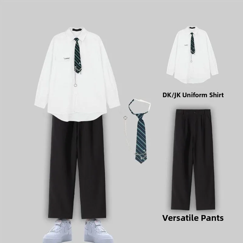 

Осенний комплект униформы: стильная универсальная рубашка с длинным рукавом для пар, красивая рубашка в стиле JK в сочетании с брюками, школьный комплект из полиэстера.