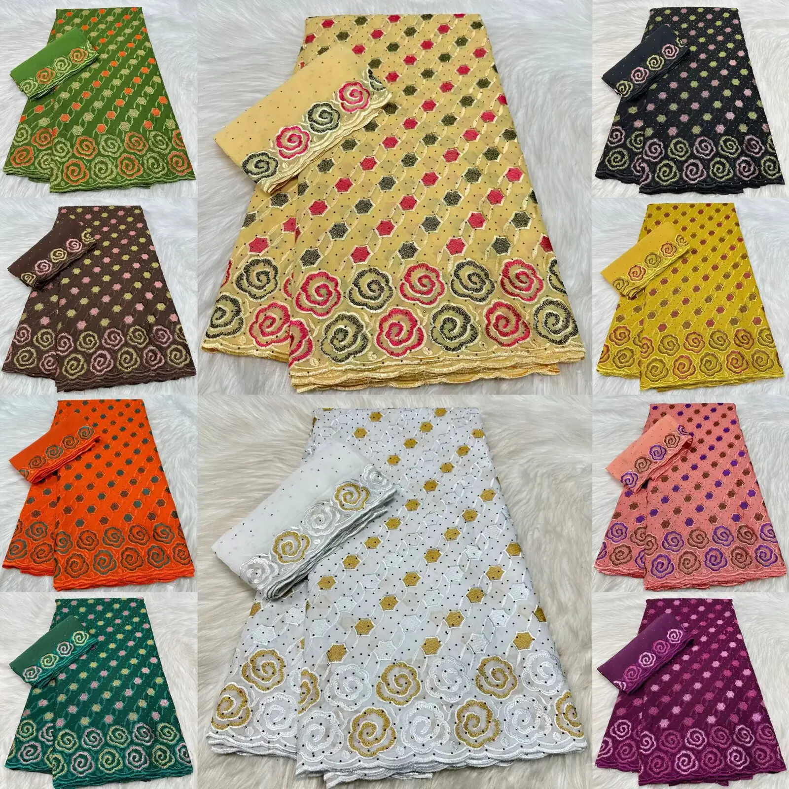 

Африканская швейцарская вуаль, кружевная ткань Sego с камнями, высококачественная нигерийская кружевная ткань из 100% хлопка для шитья головных уборов и платьев