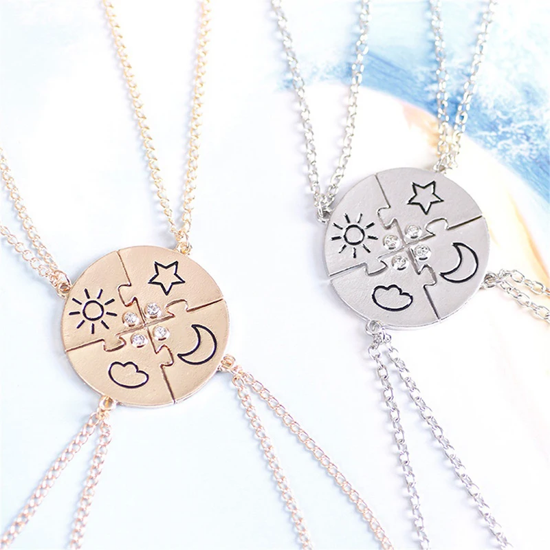 

4 Pieces New Round Sun Star Moon Pendant Necklace Fashion Best Friend Forever Friendship BFF Men And Women Charm Chokers 2023