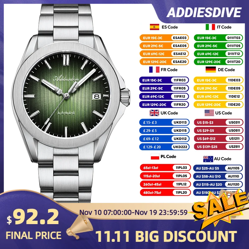 

ADDIESDIVE New AD2080 Mechanical Watches for Men Sapphire Sunburst BGW9 Luminous NH35 Automatic 200m Waterproof Luxury Watch
