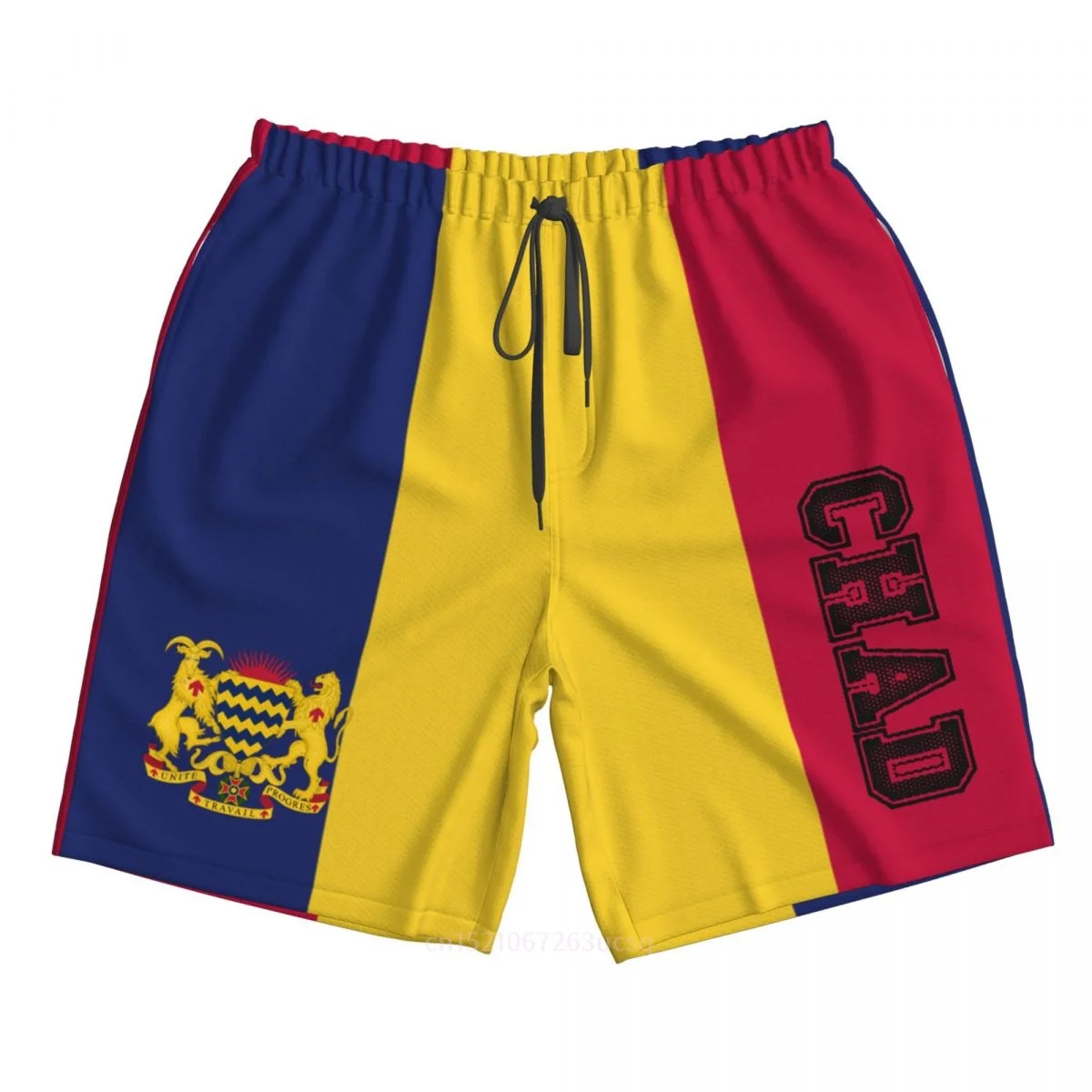 

Лето 2025 г., мужские шорты из полиэстера с флагом Чада и 3D принтом, пляжные летние брюки с карманами для бега