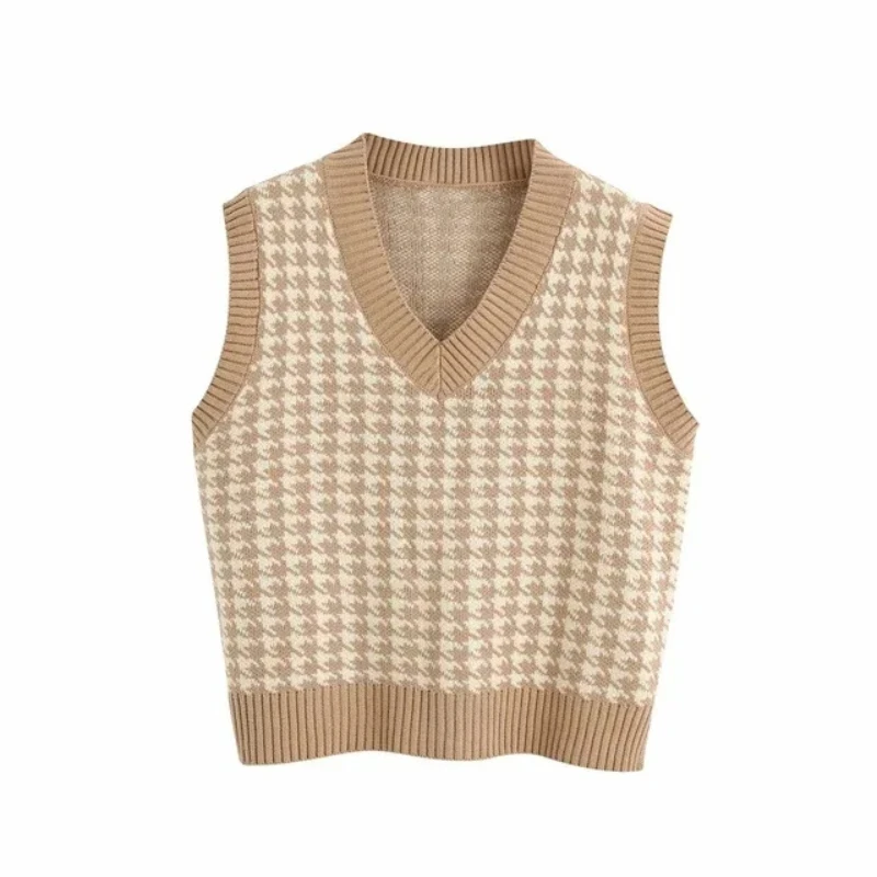 Y2K Retro V-Neck Women Vest Sweater Elegant Casual Loose Harajuku Versatile Pullover Fall Winter Sweet Sleeveless Keep Warm Tops
