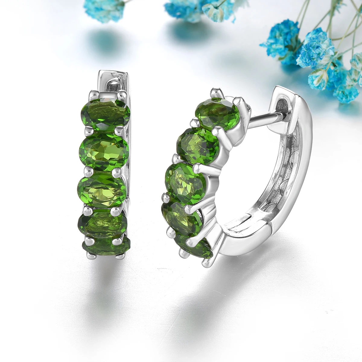 

Серебряные серьги-кольца с натуральным хромдиопсидом, 1,97 карата, настоящий драгоценный камень, классический оригинальный дизайн, женские классические украшения из серебра S925