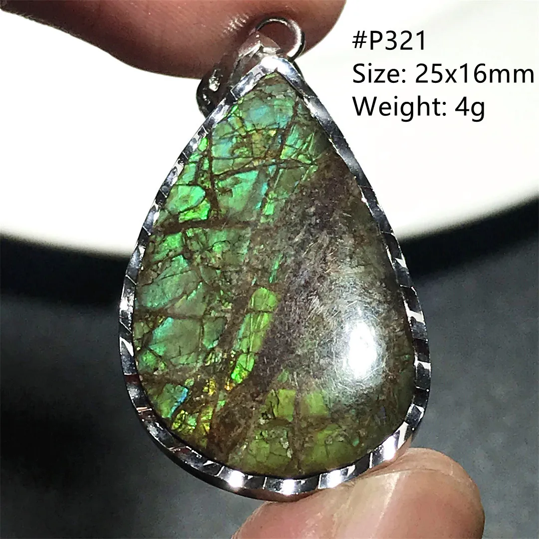 Natural Green Ammonite Ammolite Pendant Jewelry For Women Lady Men Healing Gift Crystal Silver Beads Stone Reiki Gemstone AAAAA