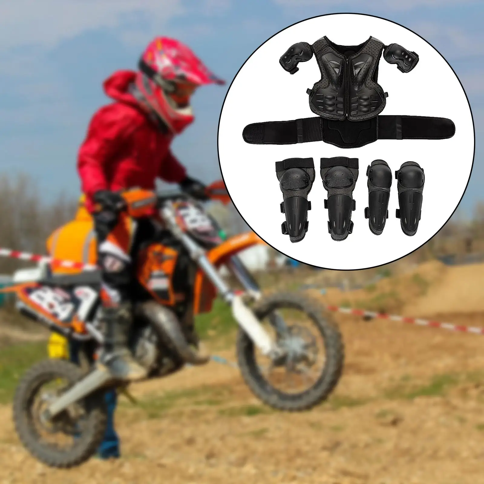 

Flexible PE Kids Motocross Chest Back Protector Safety Armor Set with Elbow Knee Pads for Bicycle Riding