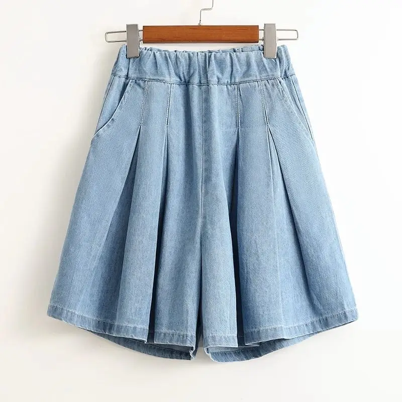 Women Summer Simplicity Loose Solid Color High Waist Appear Thin denim shorts Women Clothes Casual All-match Trouser Skirts