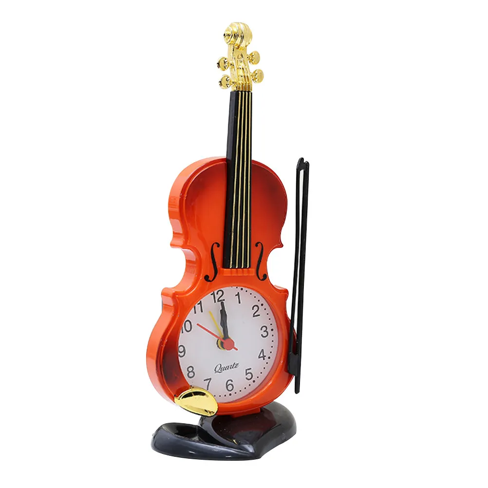 Classic Violin Style Alarm Clocks Red Brown Simulation Quartz Movement Digital Desktop Clock Decoration Desktop Clock