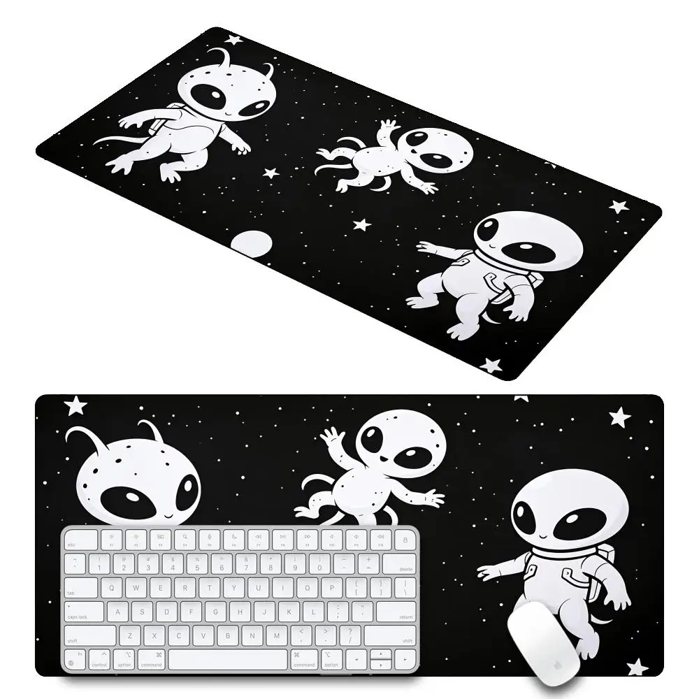 HYBXAXC Anime Astronaut Large Gaming Mouse Pad, Black Extended Desk Mat, Non-Slip Cartoon Space Mousepad for PC Laptop Keyboard
