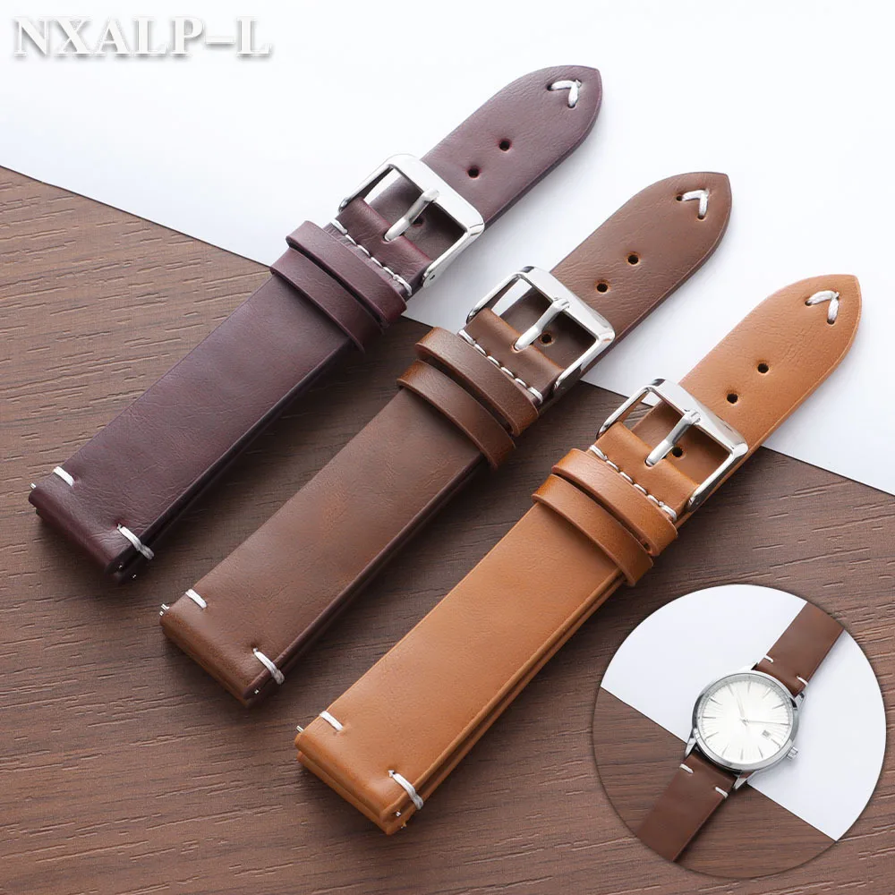 Stitching Bracelet 18mm 20mm 22mm for Seiko Vintage Oil Wax PU Leather Watch Band Strap for Omega Smartwatch Belt for Men Women