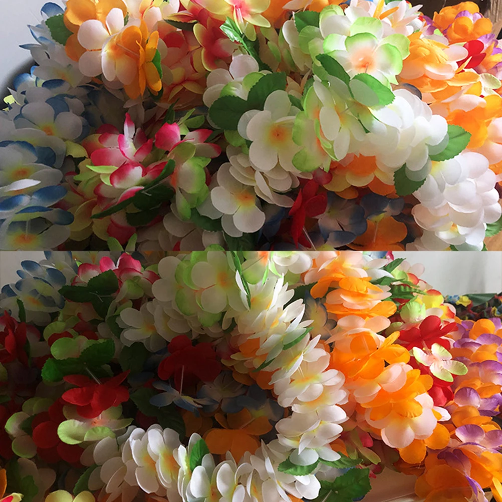 

4 Piece Set Artificial Flowers Necklaces Bracelet Headband Wreath Hawaii Luau Party Supplies Floral Garland Accessories
