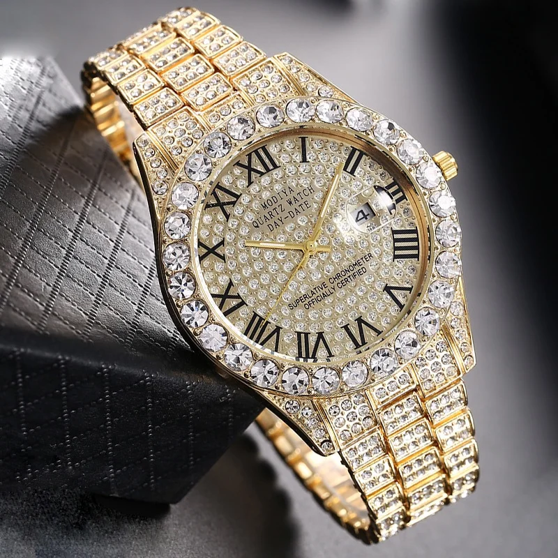 ساعات نسائية عصرية مرصعة بالألماس بالكامل، ساعات نسائية، ساعات يد بمينا روماني قديم، ساعات كوارتز كاجوال #3