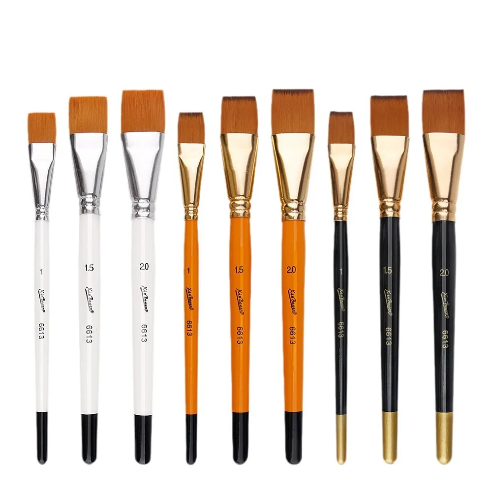 3Pack Artist Paint Brushes Set Nylon Hair Flat Brushes for Acrylic Watercolor Oil Painting Art Supplies