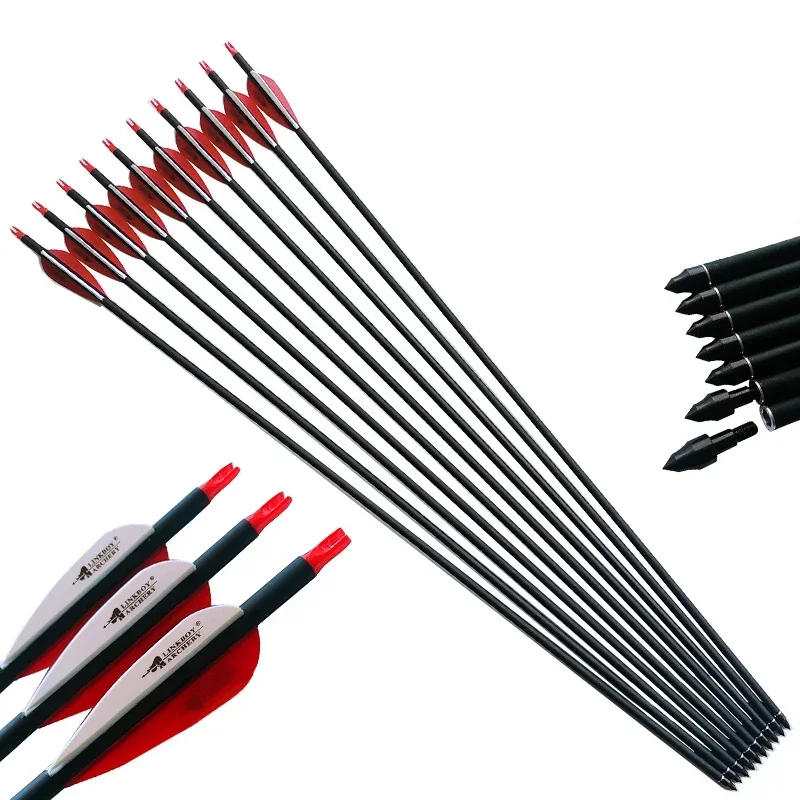 6/12/24pcs Linkboy Archery Mix Carbon Arrow Spine 500 28/29/30 Inch ID6.2mm Compound Traditional Bow Accessories Outdoor Hunting