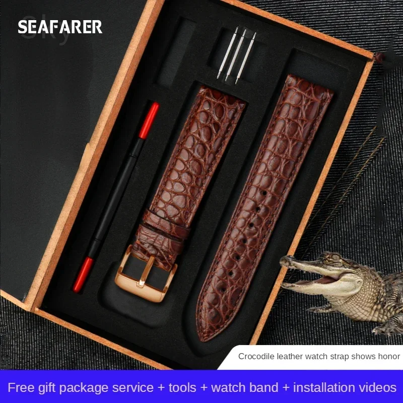 Genuine Leather Crocodile Skin Watch Band Men\'s Watch Strap for Armani Tissot Fossil Citizen  Huawei Watch Bracelet 22mm