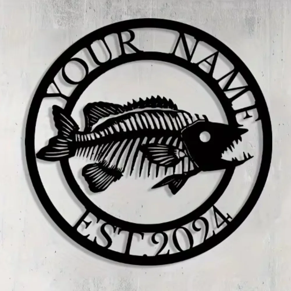 

Premium 1pc Personalized Metal Sign - Fishing Rod & Fish Design. Custom Bass Fishing Wall Art, Stylish Gift for Anglers.