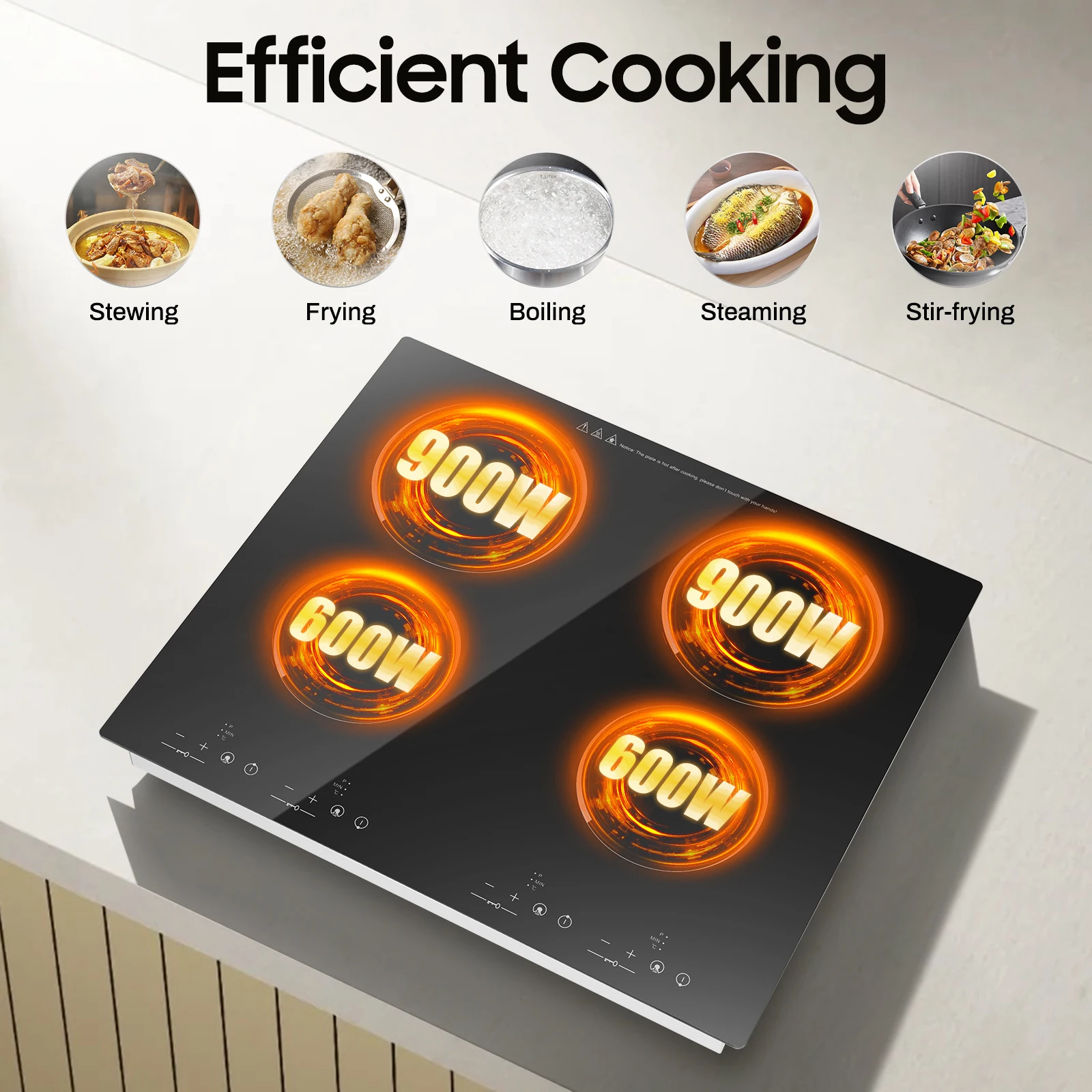 

23 Inch Countertop and Built in Electric Kitchen Stove, for Cooking 9 Speed Touch Adjustable (80-650°C) with LED Display