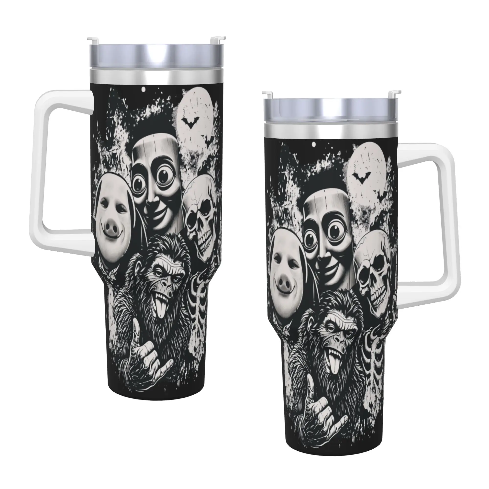 Stainless Steel Tumbler Vintage 90s Halloween Tung Sahur John Pork Skeleton Bigfoot Coffee Mug  Keep Heat Hot Drinks Car Mugs
