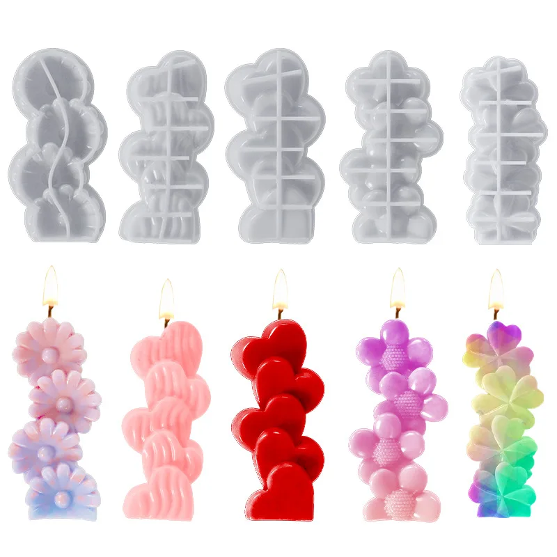 

3D Love Heart Aromatherapy Candle Mould DIY Strip Flower-Shaped Silicone Mold Car Decoration Home Decoration Candle Ornaments