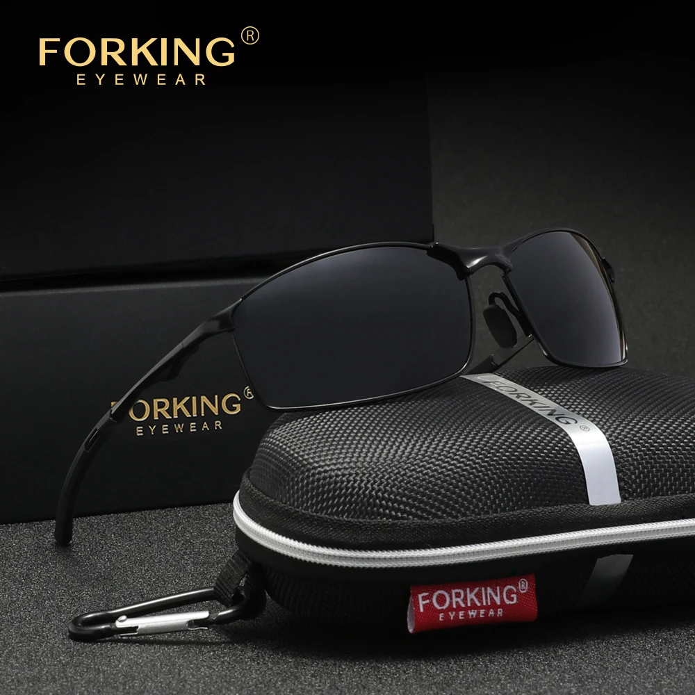 

FORKING Rectangular Frame Sunglasses For Men Women Polarized Metal Frame Eyewear Driving Sun Glasses UV400