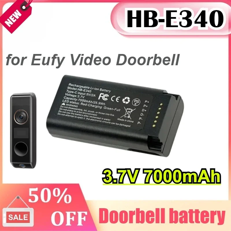 

New HB-E340 for Eufy Video Doorbell E340 3.7V 7000mAh with USB-C + free Charging cable