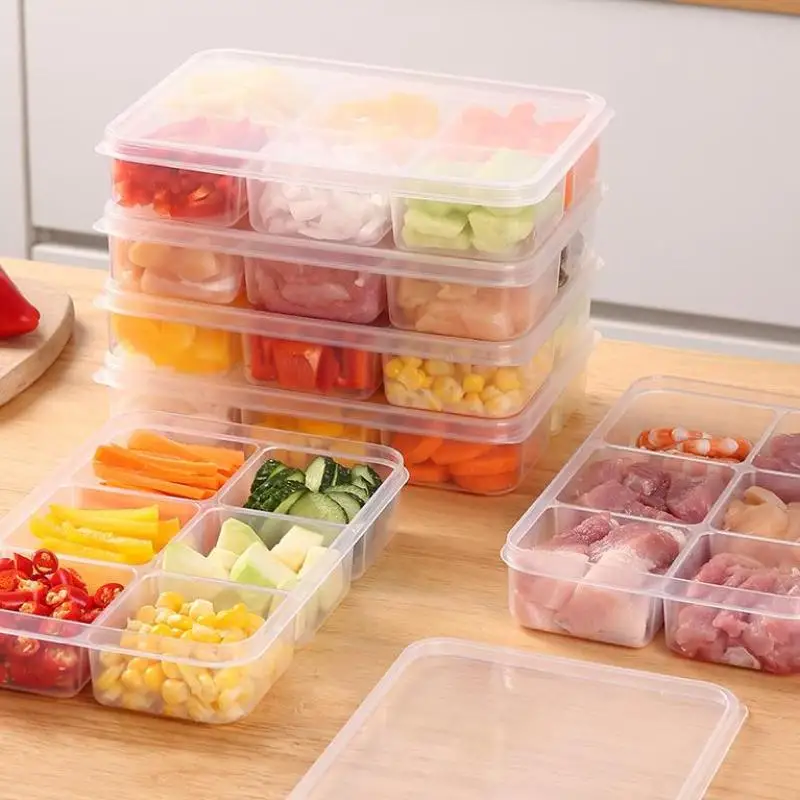 Transparent 6 Grids Storage Box Refrigerator Large Capacity Container Meat Compartment Food Kitchen Organizer Tool
