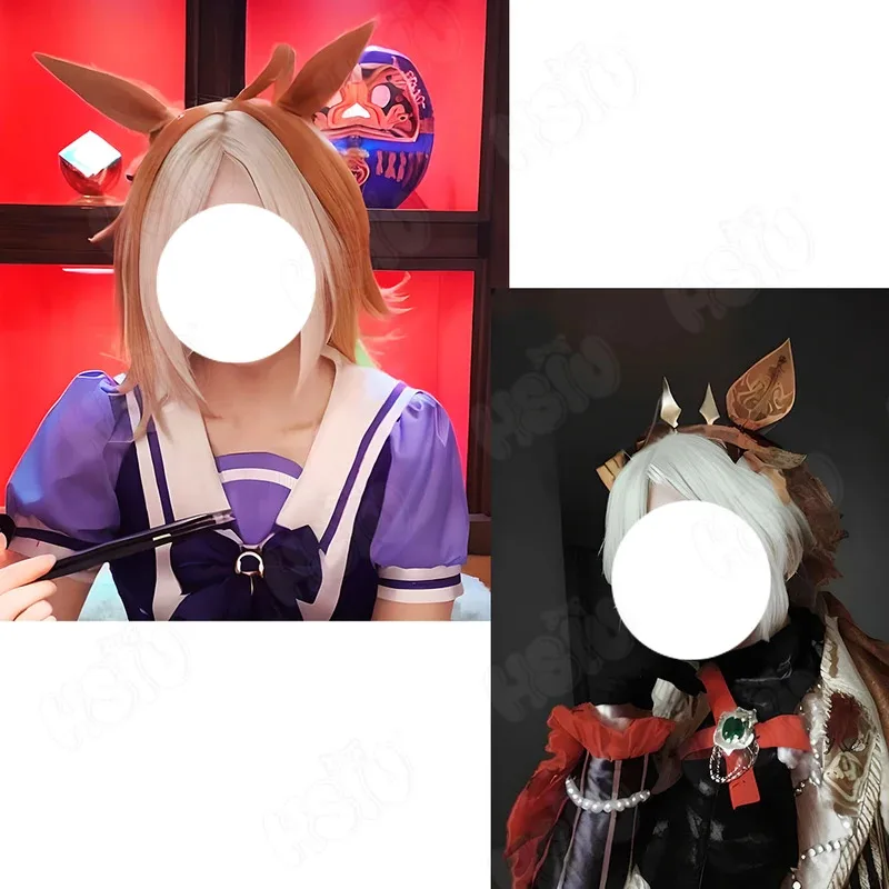 Peluca de Cosplay Orfevre HSIU 80CM naranja mezclado gris rubio pelo largo peluca sintética + gorro de peluca juego Umamusume Pretty Derby peluca cosplay