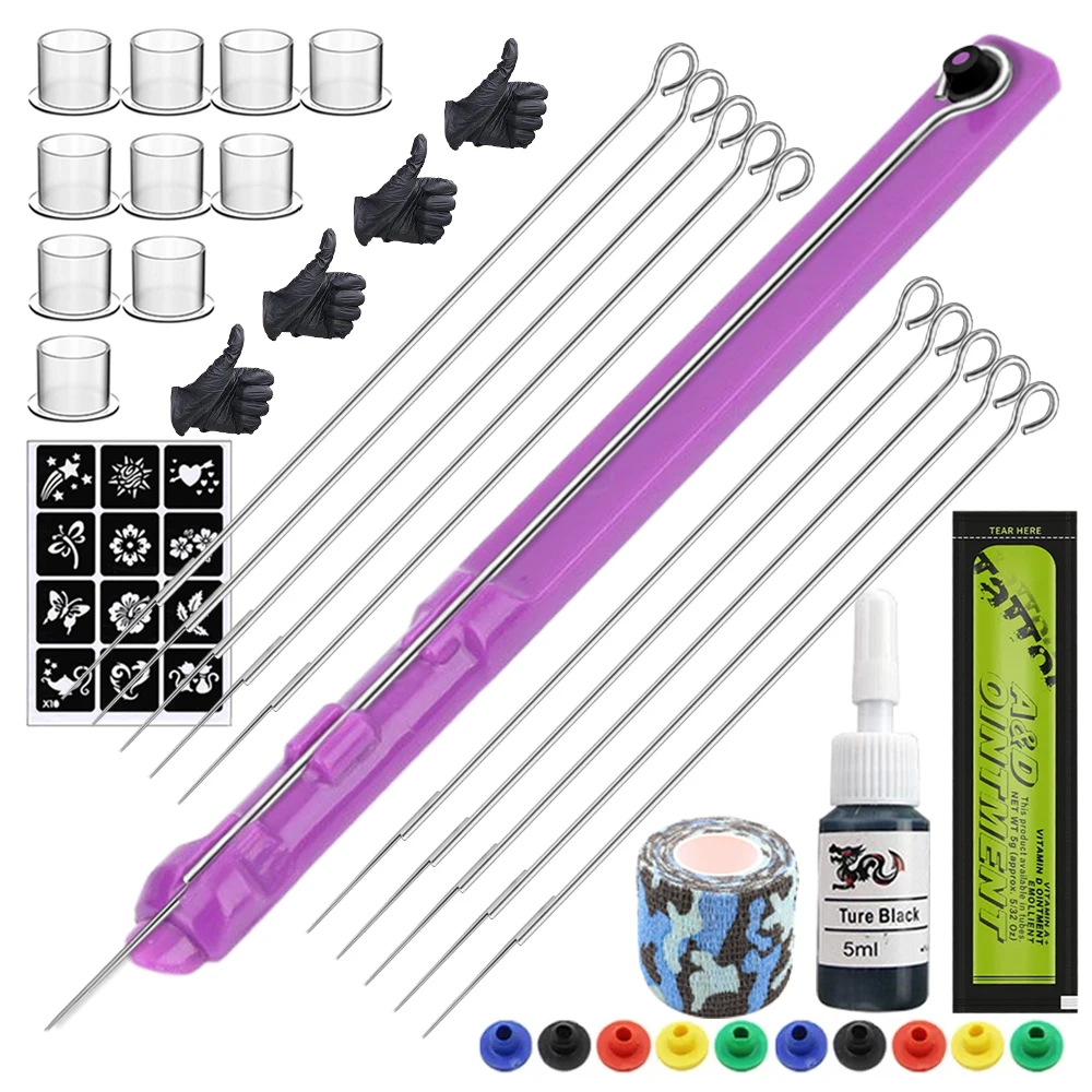 

Hand Poke and Stick Tattoo Kit DIY Tattoo Ink Needles Pen Set for Body Art Hand Poke Stick Tattoo Beginners Practice Tattoo Kit