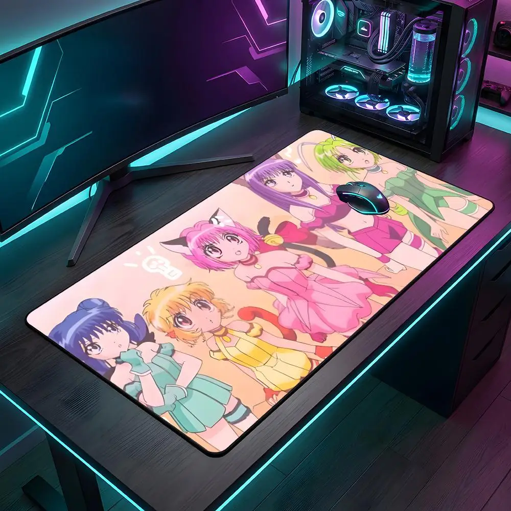 Anime T-tokyo mew mew Mauspad, großes Gaming-Mauspad mit LockEdge, verdickte Tischunterlage für Computertastatur, Schreibtischunterlage
