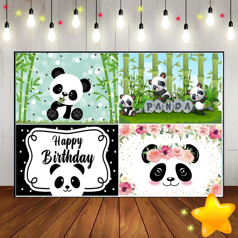 Panda niedlichen Cartoon Bambus Zoo Hintergrund Party Geburtstag Dekoration Junge Baby Dusche Spiel Foto Fotografie Hintergründe Banner