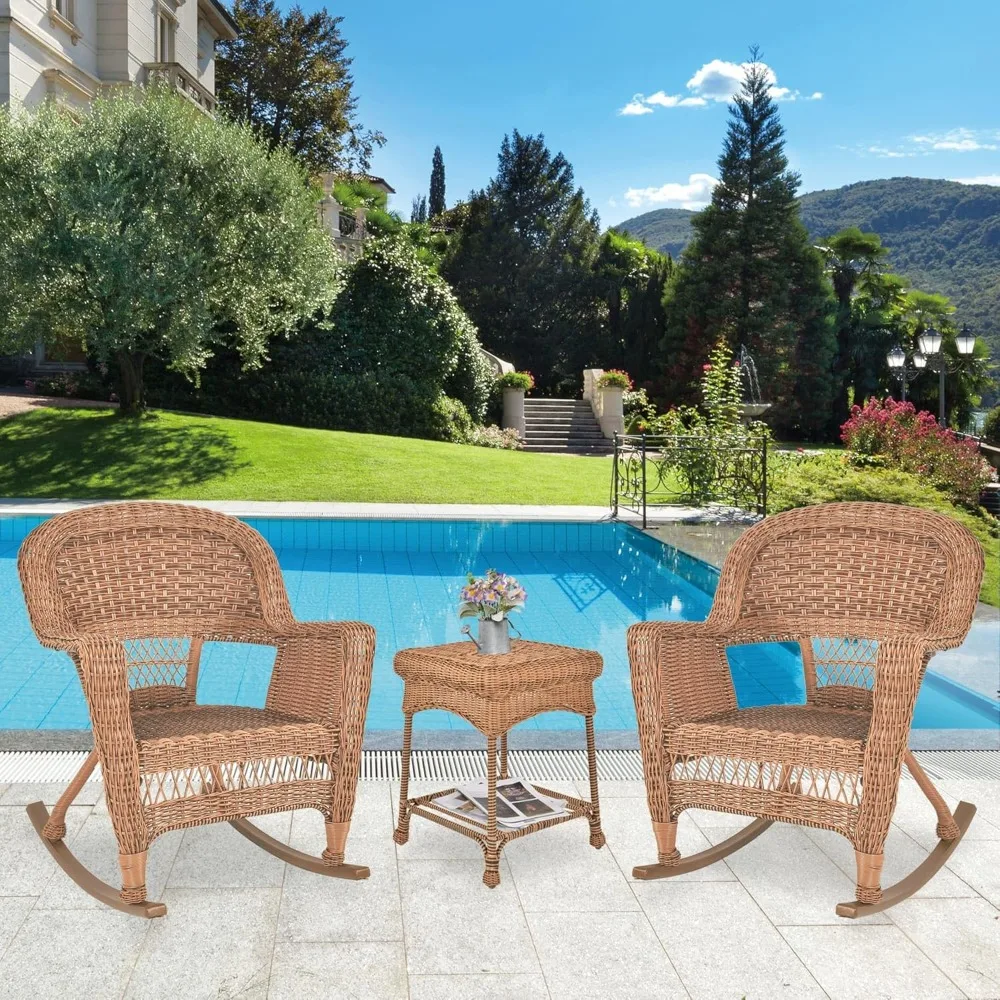 

3 Piece Rocker Wicker Chair Set, Honey, Customized
