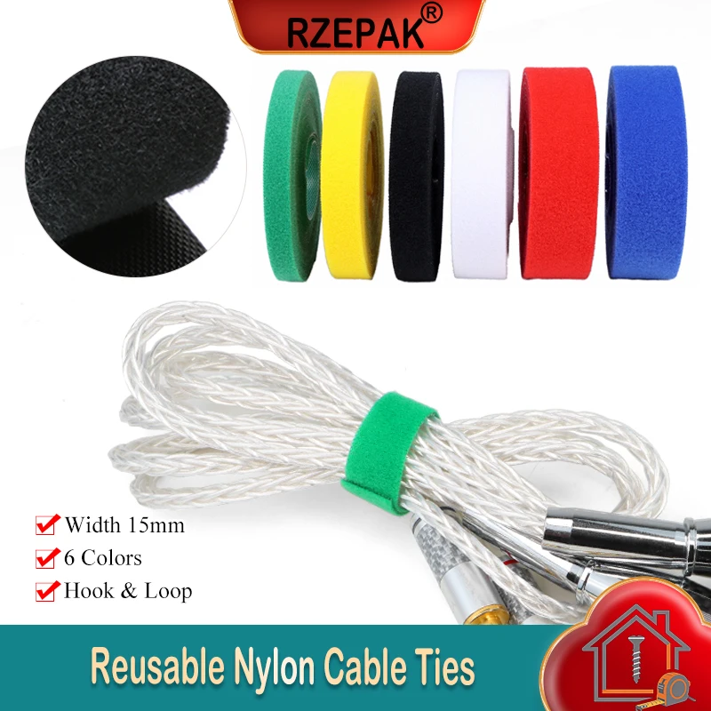 

1~40rolls Nylon Reusable Cable Ties Hook & Loop Bundle Fastener Strap Width 15mm x 5m/roll Wire Holder Management Organizer