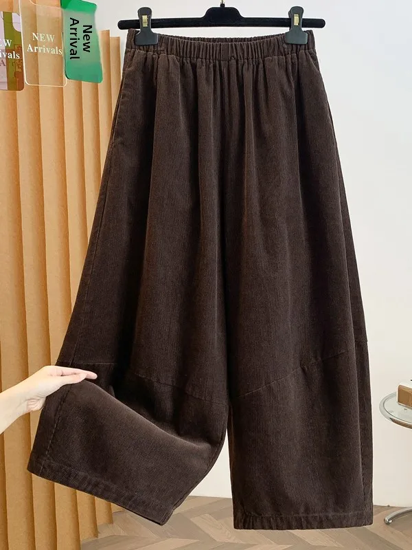 Authentic Corduroy Elastic Waist Wide Leg Pants Women's Loose Casual Straight Leg Long Trousers Comfortable High Waist Cotton...