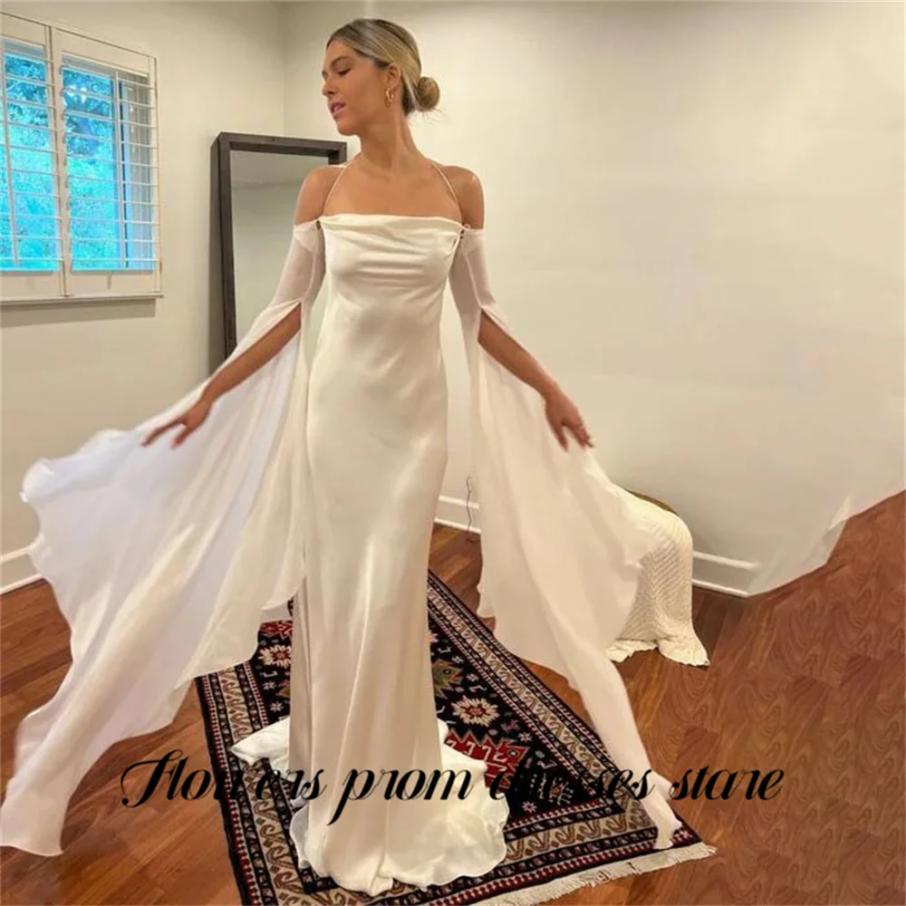 

Flowers White Prom Dresses Off the Shoulder Full Sleeve Evening Dress Sexy Open Back Party Dress vestidos de fiesta Customized