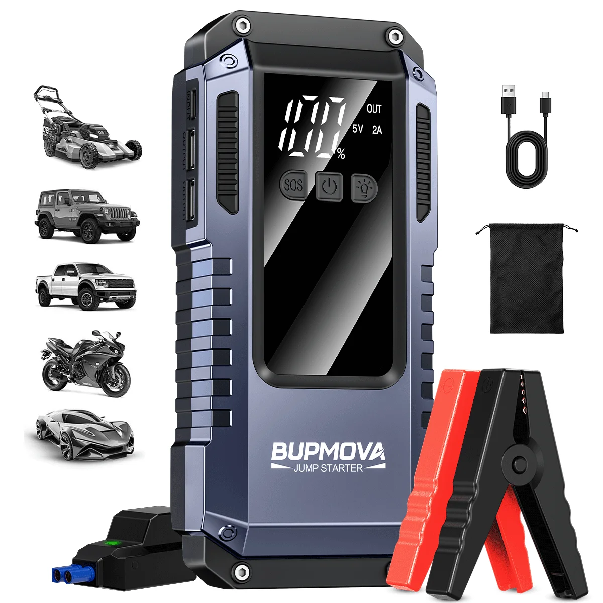 Notfall-Starthilfegerät, tragbare Powerbank, 3000A Notfall-Starthilfegerät (90,0L Benzin, 8,0L Diesel) mit Taschenlampe
