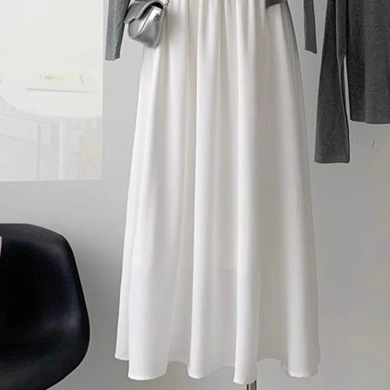 2025 Fashion Women Chiffon Long Skirts White Summer Y 2k Vintage Female Double Layer A-line Skirt High Waist Medium Length