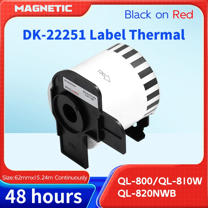

DK-22251 22251 Red/Black label Continuous label thermal paper 62mm×15.24m 3/6 Rolls for Brother QL-800 QL-810W QL-820NWB printer