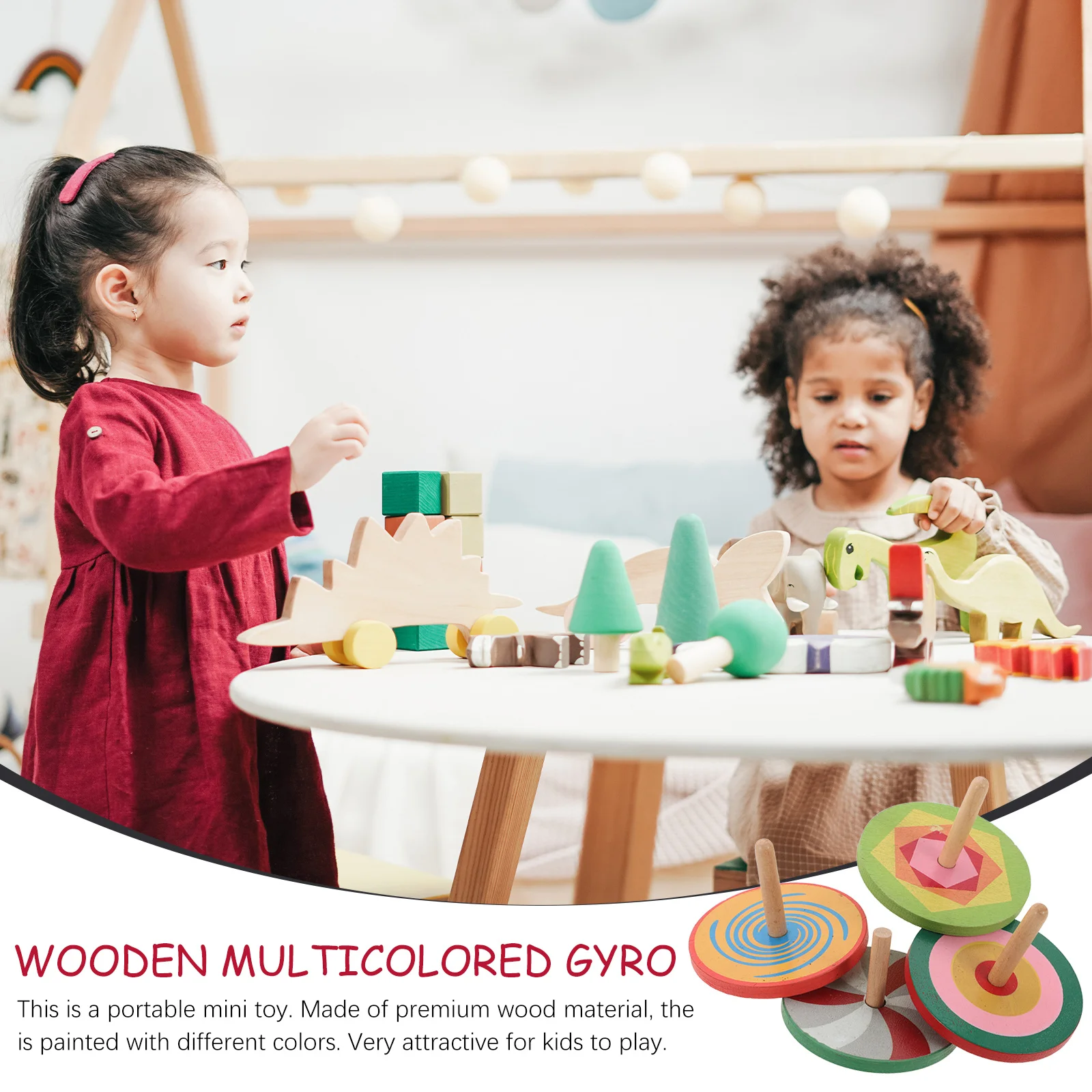 4pcs Tops Peg-Top Kids Top Kids Colorful Wooden Gyroscope Wooden Spinning Peg-Top Children'S Cognitive Development