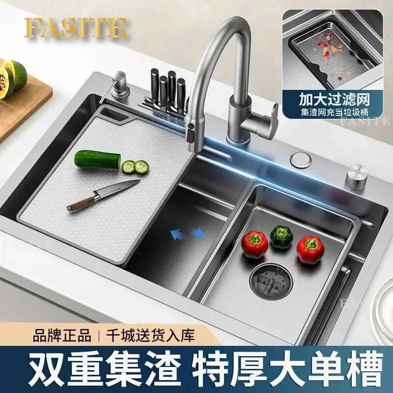 For 304 Stainless Steel Sink Thickened Multifunctional Knife Holder Vegetable Wash Basin Slag Collection Kitchen Organizer