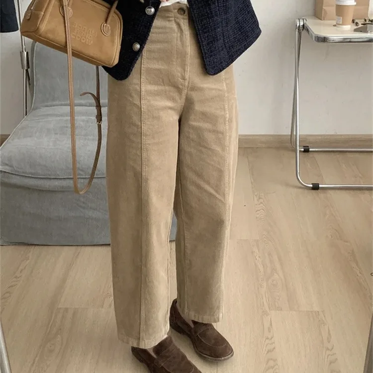 High-waisted Corduroy Casual Women Pants Autumn and Winter Fleece Harem Pants Fashion Korean Edition New Style Versatil Trousers